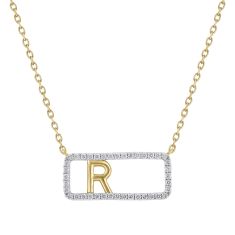 1/5ctw Diamond Frame Yellow Gold Uppercase Initial R Pendant Necklace