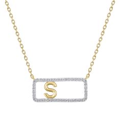 1/5ctw Diamond Frame Yellow Gold Uppercase Initial S Pendant Necklace
