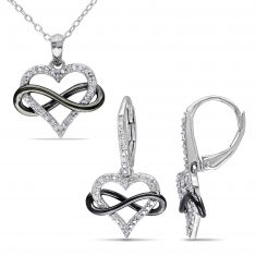 1/5ctw Diamond Interlocking Heart Infinity Sterling Silver Earrings and Pendant Necklace Set