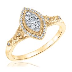 1/5ctw Diamond Marquise-Shaped Yellow Gold Vintage-Inspired Ring