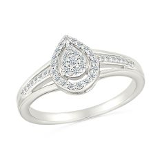 1/5ctw Diamond Pear Frame White Gold Promise Ring