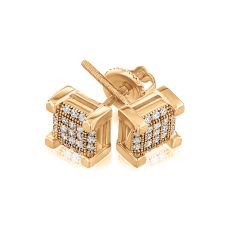 1/5ctw Diamond Yellow Gold Square Stud Earrings - Men's