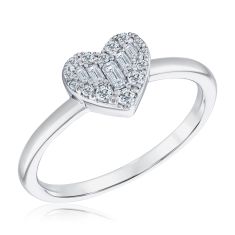 1/5ctw Round and Baguette Diamond Heart White Gold Ring