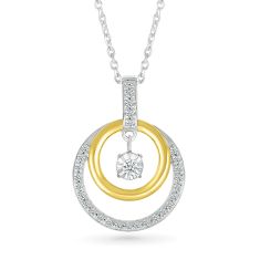 1/5ctw Round Diamond Two-Tone Double Circle Pendant Necklace