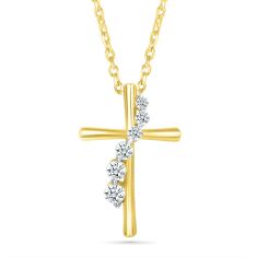 1/5ctw Round Diamond Yellow Gold Cross Pendant Necklace