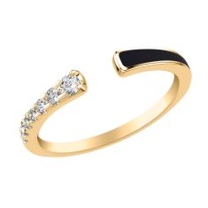 1/6ctw Diamond and Black Ceramic Yellow Gold Open End Wedding Band