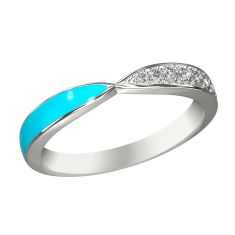 1/6ctw Diamond and Turquoise Blue Ceramic White Gold Pinched Wedding Band
