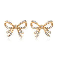 1/6ctw Diamond Bow Yellow Gold Stud Earrings