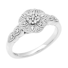 1/6ctw Diamond Floral Sterling Silver Promise Ring