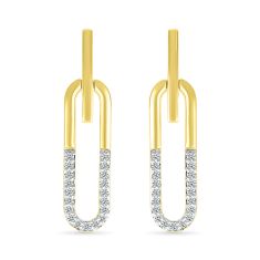 1/6ctw Diamond Paperclip Yellow Gold Drop Earrings