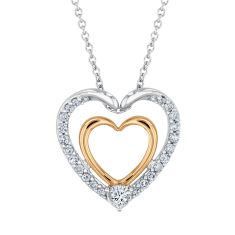 1/6ctw Diamond Two-Tone Double Heart Pendant Necklace