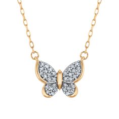 1/6ctw Diamond Yellow Gold Butterfly Pendant Necklace