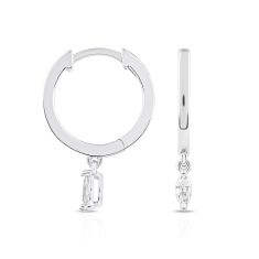 1/6ctw Marquise Diamond Solitaire Dangle White Gold Hoop Earrings
