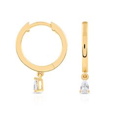 1/6ctw Pear-Shaped Diamond Solitaire Dangle Yellow Gold Hoop Earrings