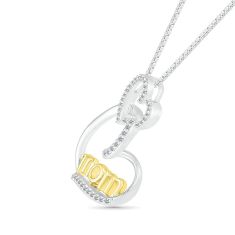 1/6ctw Round Diamond Mom Interlocking Heart Two-Tone Pendant Necklace