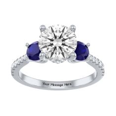 1 3/4ctw Round Diamond and Blue Sapphire Three Stone Engagement Ring | Custom Made
