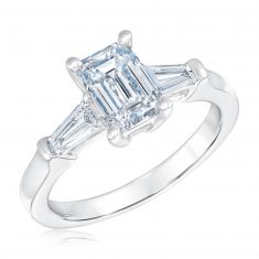 1 7/8ctw Emerald and Tapered Baguette Lab Grown Diamond White Gold Engagement Ring
