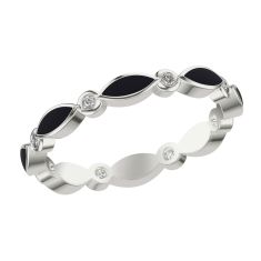 1/8ctw Alternating Diamond and Black Ceramic White Gold Wedding Band