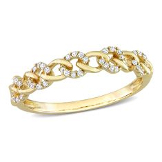 1/8ctw Diamond Circular Link Yellow Gold Stackable Ring