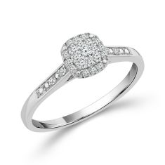 1/8ctw Diamond Cushion Cluster Halo White Gold Promise Ring