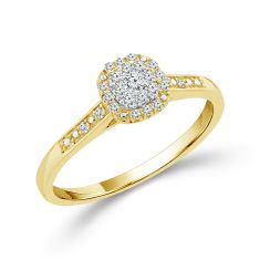 1/8ctw Diamond Cushion Cluster Halo Yellow Gold Promise Ring
