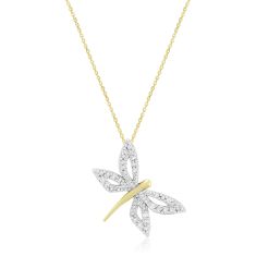 1/8ctw Diamond Dragonfly Yellow Gold Pendant Necklace