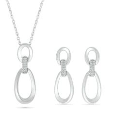 1/8ctw Diamond Drop Sterling Silver Earrings and Pendant Necklace Set