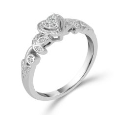 1/8ctw Diamond Heart Frame and Vine White Gold Promise Ring