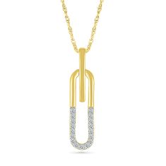1/8ctw Diamond Paperclip Yellow Gold Pendant Necklace