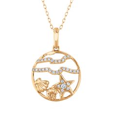 1/8ctw Diamond Starfish and Shell Tropical Pendant Necklace