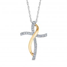 1/8ctw Round Diamond Cross Two-Tone Pendant Necklace | Mills Collection