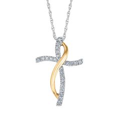 1/8ctw Round Diamond Cross Two-Tone Pendant Necklace | Mills Collection