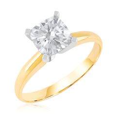 1ct Cushion Diamond Solitaire Yellow Gold Engagement Ring - Solitaire Collection