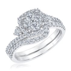 1ctw Cushion-Shape Diamond Composite White Gold Engagement and Wedding Ring Bridal Set - Harmony Collection