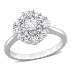 1ctw Cushion Diamond Cluster White Gold Ring - Size 7