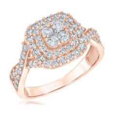 1ctw Cushion Diamond Composite Halo Rose Gold Engagement Ring | Blush Collection