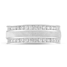 1ctw Diamond Double Row Textured White Gold Band - Men