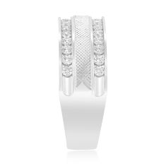 1ctw Diamond Double Row Textured White Gold Band - Men