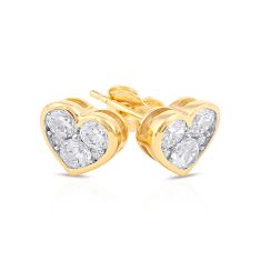 1ctw Diamond Heart Shape Cluster Yellow Gold Stud Earrings