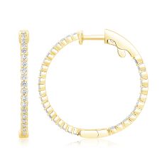 1ctw Diamond Inside Out Yellow Gold Hoop Earrings