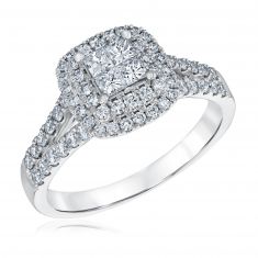 1ctw Diamond Princess Quad White Gold Double Halo Engagement Ring | Harmony Collection