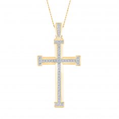 1ctw Diamond Yellow Gold Cross Necklace | Men's | 22 Inches