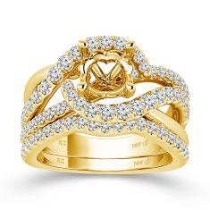 1ctw Diamond Yellow Gold Engagement Ring Setting and Wedding Ring Bridal Set