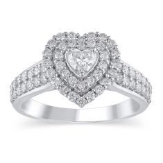 1ctw Heart Diamond Double Halo White Gold Engagement Ring - Couture Collection