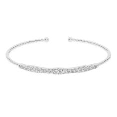 1ctw Lab Grown Diamond Scallop Setting White Gold Beaded Bangle Bracelet