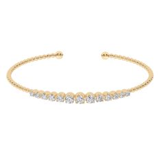 1ctw Lab Grown Diamond Yellow Gold Beaded Bangle Bracelet