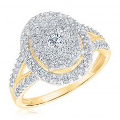 1ctw Oval Diamond Composite Halo Yellow Gold Engagement Ring | Harmony Collection