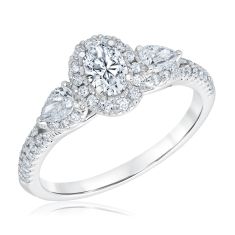 1ctw Oval Diamond Halo White Gold Engagement Ring - Couture Collection