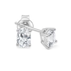 1ctw Oval Lab Grown Diamond White Gold Solitaire Stud Earrings