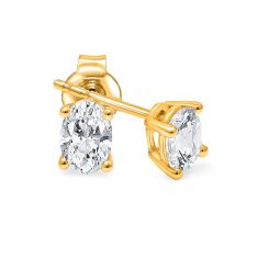 1ctw Oval Lab Grown Diamond Yellow Gold Solitaire Stud Earrings